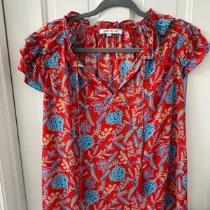 Rose & Olive Vibrant Red and Blue Floral Blouse